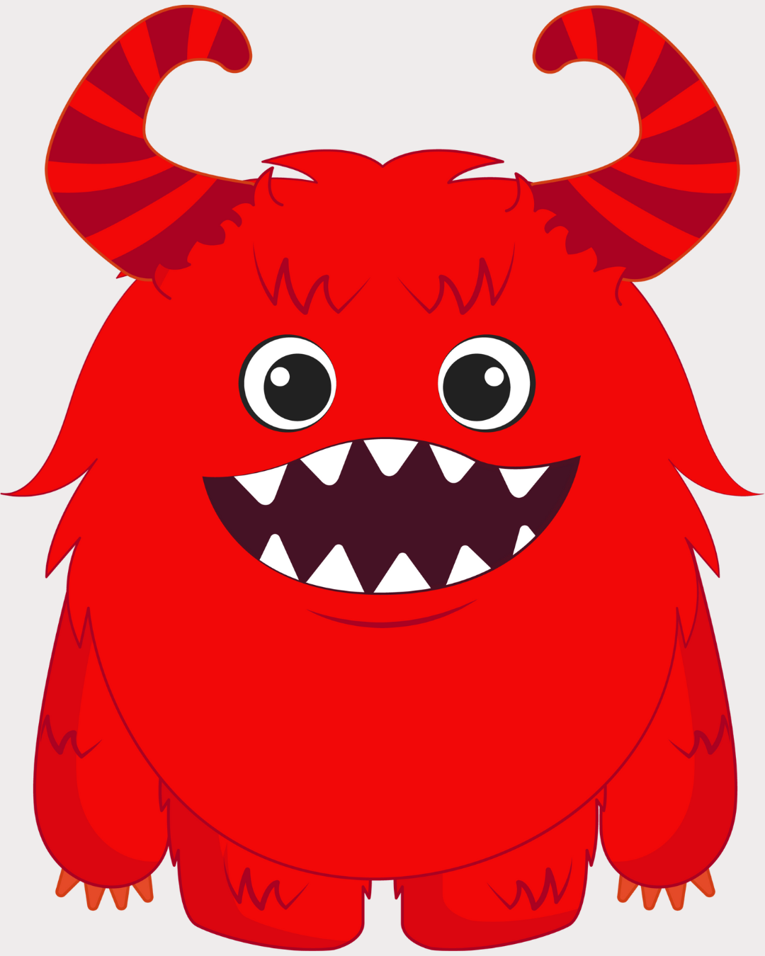 Red cartoon monster with horns on a light gray background